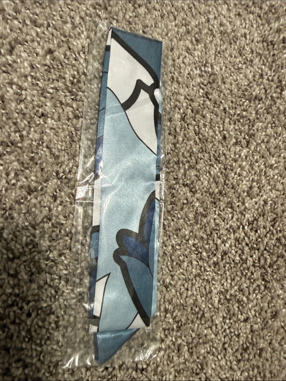 Light Blue Floral Print Silk Scarf Twilly